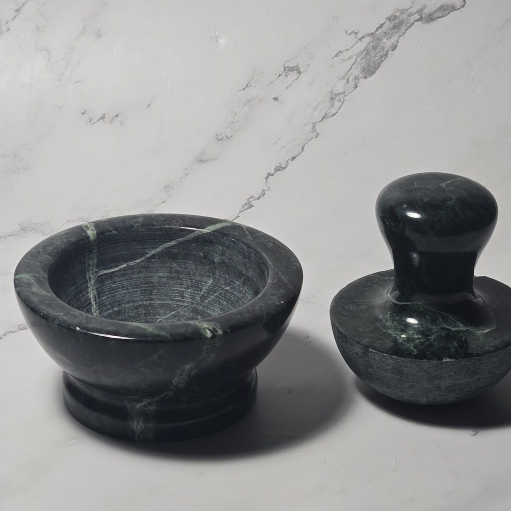 Mortar and Pestle Set Green‎ Marble - Picture 2 of 5